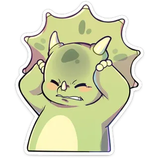 ⭐ dinosaure, tricératops, dessin animé, mignon, frustré, autocollant telegram sticker