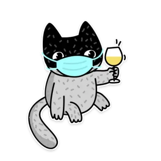 😷 고양이, 마스크, 와인, 유리, 동물, 코로나, 만화 telegram sticker