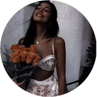 💭 woman, roses, bralette, skirt, flowers, smile telegram sticker
