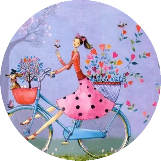 💜 自行车, 女孩, 花, 狗, 春天, 复古, 可爱 telegram sticker