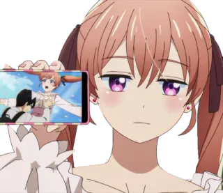 😑 anime, ragazza, mobile, screenshot, capelli rosa, occhi viola whatsapp sticker