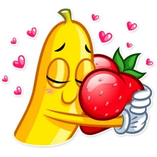 🤗 banana, morango, fruta, amor, abraço, corações telegram sticker