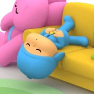 😀 Pocoyo Kartun, Karakter, Mengantuk, Sofa, Imut telegram sticker