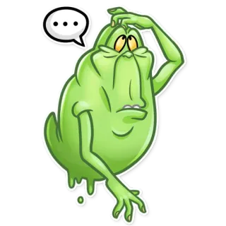🤔 Slimer Ghostbusters fantasma, confuso, pensando, paranormal, desenho animado, Slimer telegram sticker