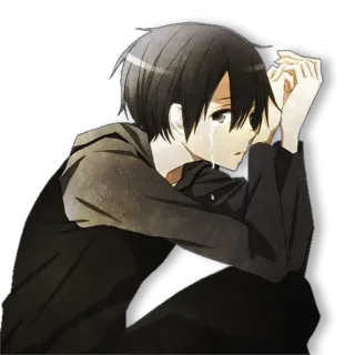 🙁 Anime, Triste, Chorando, Emocional, Mangá, Personagem, Menino, Sozinho telegram sticker