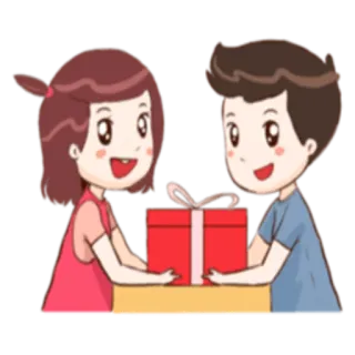 💏 cadeau, couple, dessin animé, présent, amour, fête, relation, bonheur telegram sticker