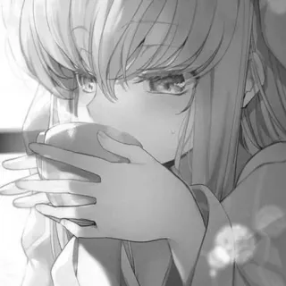 😋 Anime, Mädchen, Traurig, Monochrom, Manga, Charakter, Porträt telegram sticker