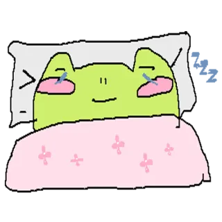 😴 กบ, นอนหลับ, น่ารัก, การ์ตูน, เตียง, หมอน telegram sticker