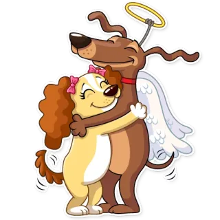 🤗 dog, puppy, angel, halo, hug, cartoon, animal, cute whatsapp sticker