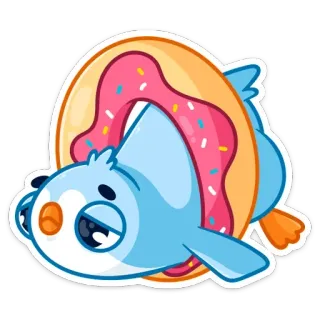 😔 oiseau, donut, mignon, dessin animé, sucré, nourriture, animal whatsapp sticker