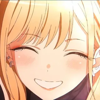 😁 animé, fille, souriante, cheveux blonds, joyeuse telegram sticker