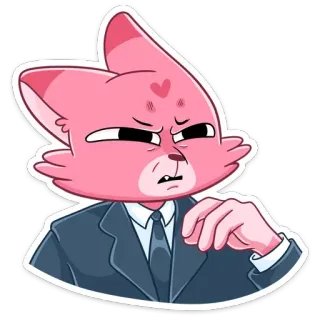 🤔 만화, 분홍색, 고양이, 정장, 화난, 애니메이션 telegram sticker