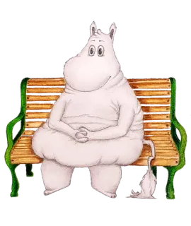 😐 Moomin Moomin, kartun, karakter, bangku, hewan, ilustrasi whatsapp sticker