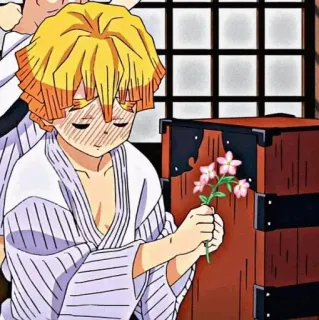 👺 Zenitsu Agatsuma Demon Slayer 애니메이션, 귀멸의 칼날, 젠이츠, 아가츠마, 귀여운 telegram sticker