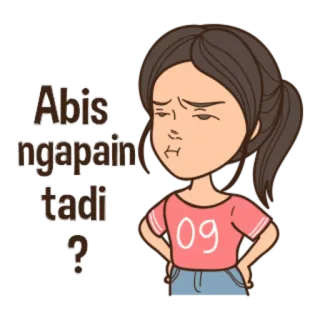 😏 Abis ngapain tadi? dibujos animados, chica, pregunta, indonesio, casual, linda whatsapp sticker