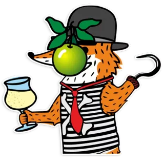 🎩 renard, pomme, pirate, alcool, dessin animé, animal, chapeau telegram sticker