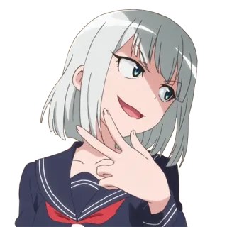 😏 Аниме, Девушка, Школьная форма, Знак мира, Ухмылка telegram sticker