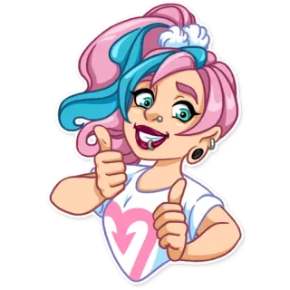 👍 Cartoon, Mädchen, Daumen hoch, Fröhlich, Positiv, Figur telegram sticker