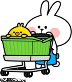 🛒 @MHStickers กระต่าย, รถเข็น, ไก่, น่ารัก, การ์ตูน, สัตว์ telegram sticker