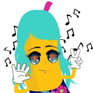 💁 dibujo animado, pizza, música, personaje de dibujos animados, símbolo de la paz, mano saludando telegram sticker