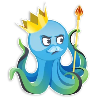 🤴 ośmiornica, stworzenie morskie, kreskówka, król, korona, morze, zwierzę telegram sticker