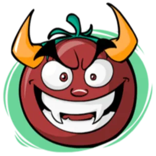 😈 tomat, iblis, kartun, jahat, tanduk, seringai whatsapp sticker