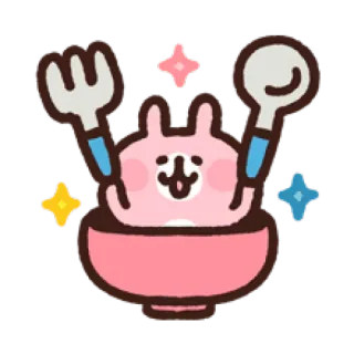 🍴 süß, Hase, Schüssel, kawaii, Cartoon, Essen, essen telegram sticker
