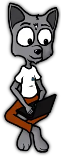 💻 Cartoon, Wolf, Computer, Anthropomorph, Charakter telegram sticker