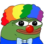 👉 Pepe the Frog pepe, grenouille, clown, mème internet, maquillage clown, nez rouge, cheveux arc-en-ciel, nœud papillon whatsapp sticker