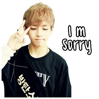 😔 I'm sorry przepraszam, znak pokoju, kpop, idol, chłopak, przeprosiny, żałuję telegram sticker