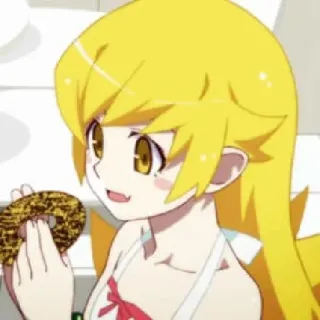 🧿 Shinobu Oshino Monogatari Anime, Mädchen, Donut, Süß, Gelbe Haare, Cartoon telegram sticker