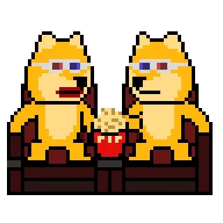 😐 doge, chien, cinéma, lunettes 3D, popcorn, film, pixel art, regarder film telegram sticker