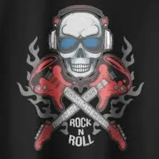 🎶 ROCK N ROLL หัวกะโหลก, ร็อกแอนด์โรล, ดนตรี, กีตาร์, หูฟัง telegram sticker