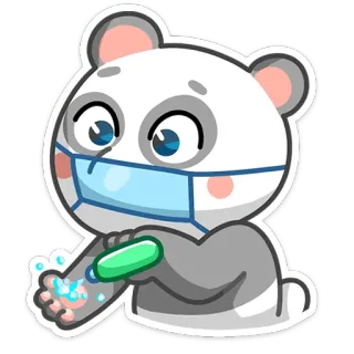 🧼 Panda, Masque, Gel hydroalcoolique, Hygiène, Dessin animé, Animal whatsapp sticker