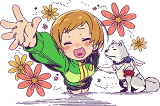 🌸 Chie Satonaka Persona 4 Anime, Hond, Bloemen, Chie, Schattig whatsapp sticker