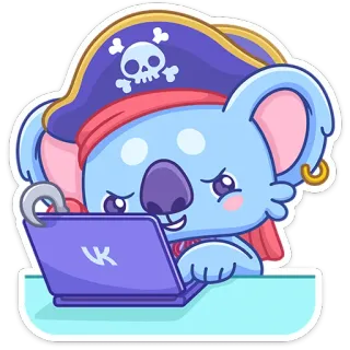 🏴‍☠️ コアラ, 海賊, 動物, 漫画, コンピュータ, 骸骨, 帽子 telegram sticker