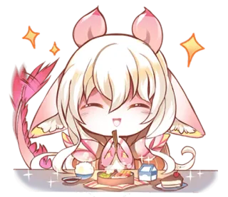 😋 Anime, Mignon, Kawaii, Dessin animé, Étincelles, Manger, Nourriture whatsapp sticker