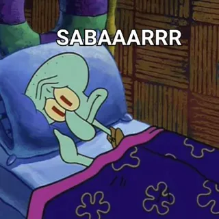 🌟 Squidward SpongeBob SquarePants SABAAARRRR Carlo, Bob l'éponge, dessin animé, endormi, lit, matin whatsapp sticker