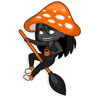 🍄 champignon, sorcière, café, mignon, fantaisie, dessin animé telegram sticker