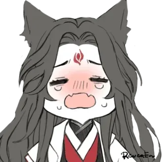 😭 anime, cute, cat ears, chibi, digital art, blush whatsapp sticker