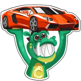 🏎 desenho animado, monstro, carro, veículo, verde, laranja, adesivo, ilustração telegram sticker