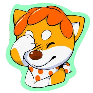 😳 dog, shiba inu, cartoon, winking, bandana, orange, cute telegram sticker