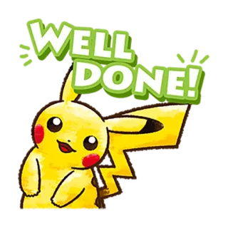 👏 Pikachu WELL DONE! pokemon, pikachu, ben fatto, congratulazioni, adesivo, animato, cartone animato telegram sticker