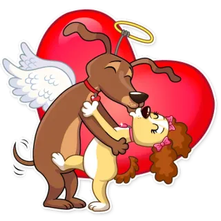 💏 dog, kiss, love, heart, angel, cute, romantic, cartoon whatsapp sticker