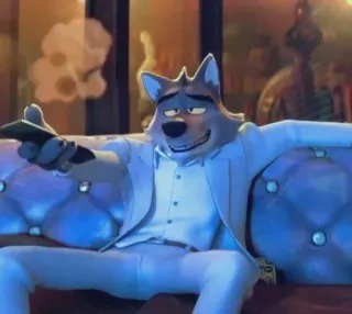 😎 Mr. Wolf The Bad Guys animiert, Wolf, Anzug, Couch, Fernseher, The Bad Guys telegram sticker