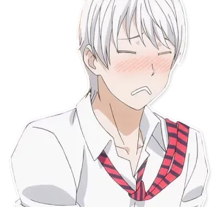 😳 anime, embarrassed, blush, white hair telegram sticker