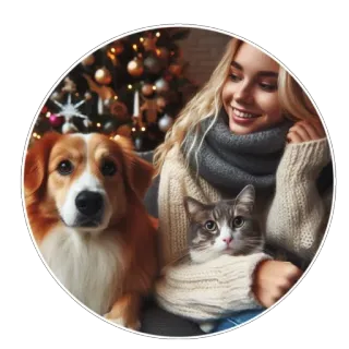 🥰 chó, mèo, giáng sinh, phụ nữ, thú cưng, mùa đông whatsapp sticker