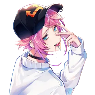 😏 Anime, Rosa Haare, Cartoon, Kappe, Halloween, Sticker whatsapp sticker