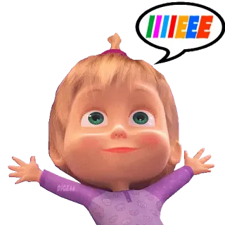 🥳 Masha Masha and the Bear IIIIEEEE dibujos animados, niña, feliz, divertido, Masha y el Oso, pegatina telegram sticker