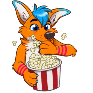 🍿 renard, furry, pop-corn, dessin animé, animal, personnage whatsapp sticker